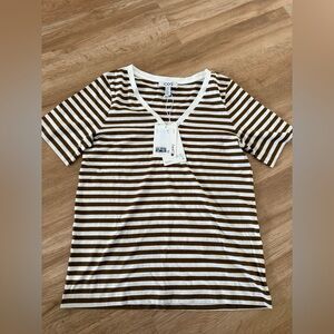 COS Brown and White Striped Short Sleeve Tee